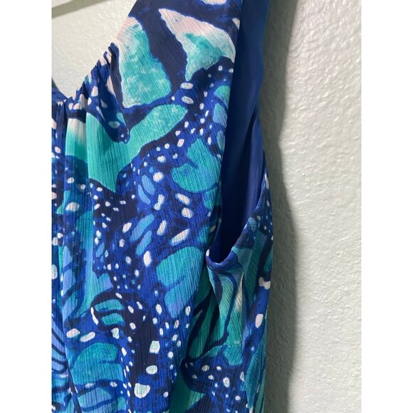 Vintage Evan Picone Women's Y2K Blue Floral Butterfly Dress Size 16 - Picture 8 of 9